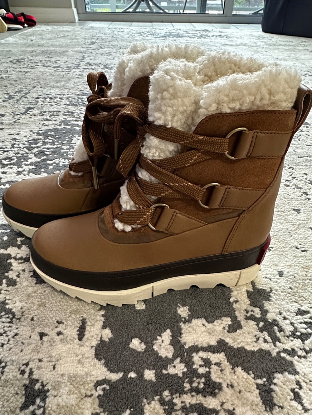 Sorel Brown and White Faux-Shearling Lace-Up Winter Boots